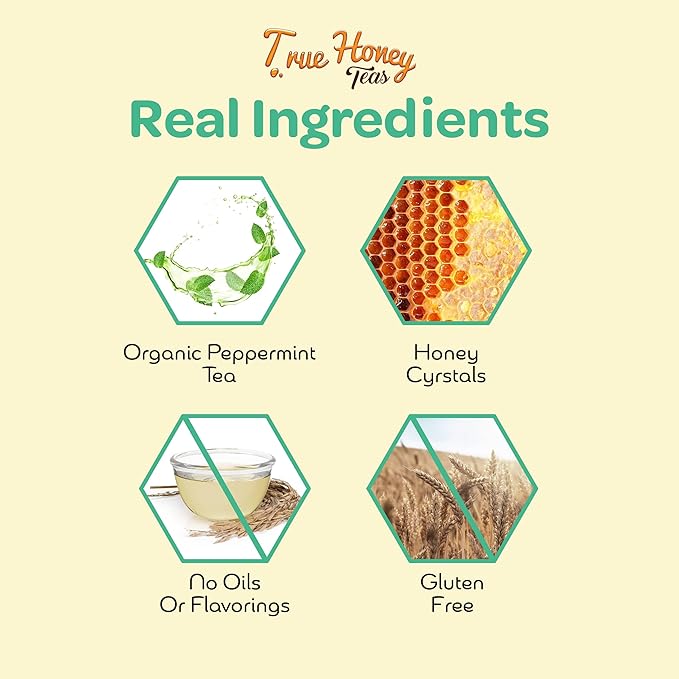 True Honey Peppermint Tea Pods - Honey Crystals Blended In Every Tea Pod - Healthy Digestion Nutriment - All Natural Organic Herbal Caffeine Free Tea Pod 22 Count