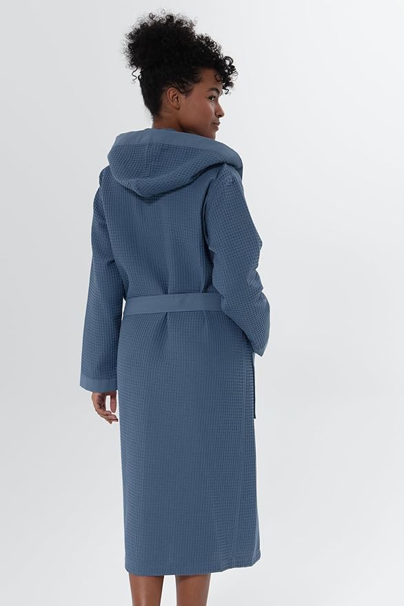 SEYANTE Women’s Luxury Waffle Shawl Collar, Hooded Robe w Piping – Lightweight, Long, Ultra Soft Spa Sleepwear Bathrobe