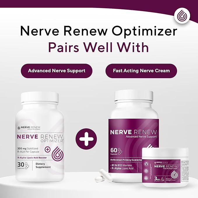 NERVE RENEW Optimizer, 3 Pack (90 Capsules) - 300 mg Stabilized R-Alpha Lipoic Acid per Capsule for Natural Nerve Discomfort Support - Fast Absorption - Safe and All Natural