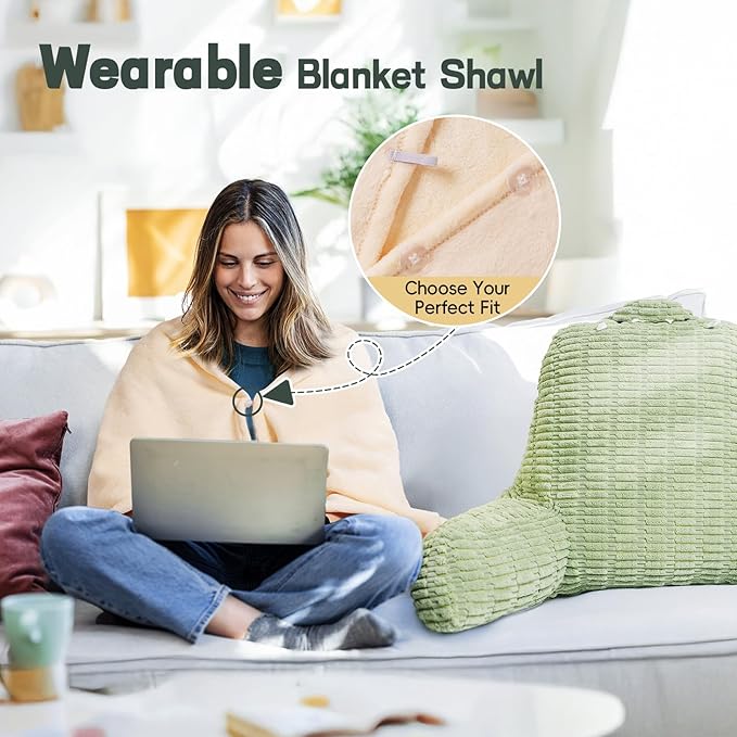 21" Higher Large Reading Pillow with Neck Support for Bed Adult, Back Pillow for Bed Sitting Up with Blanket Backrest Pillow with Arms Rest for Couch Chair Green