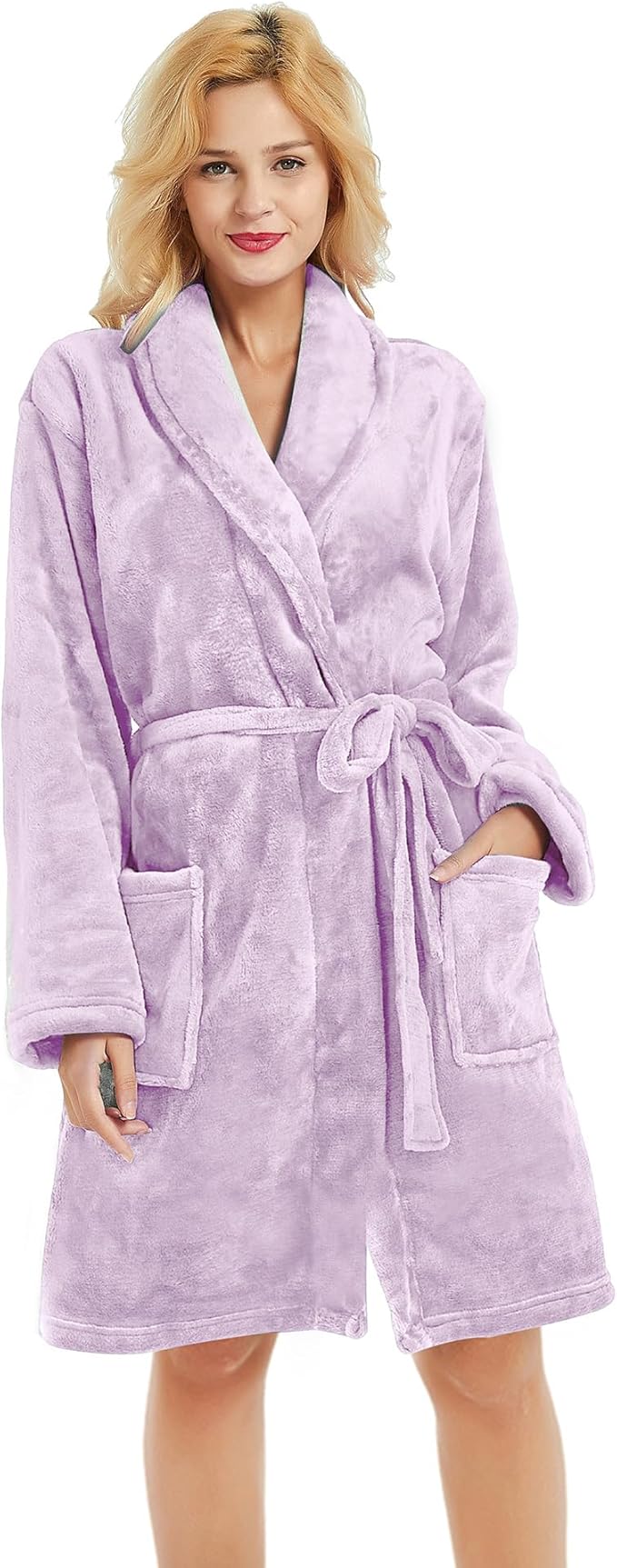 U2SKIIN Women Fleece Robe, Short Cozy Plush Robes for Womens Soft Shawl Collar Warm Spa Bathrobe