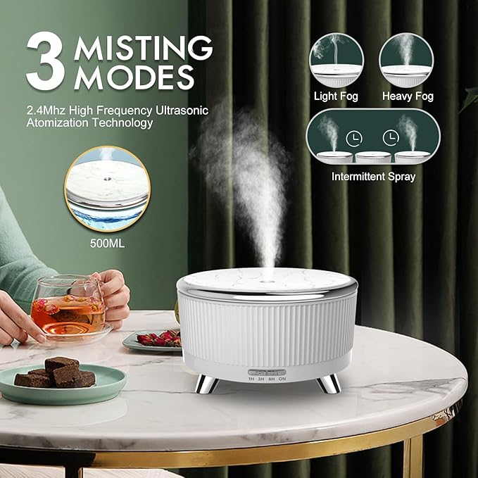 Diffusers for Essential Oils Large Room, Aromatherapy Diffuser with Remote Control,7 Colors Lights 3 Mist Mode for Women Office Home White Sliver