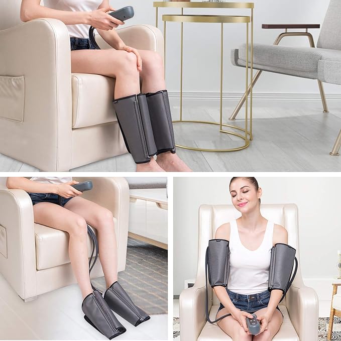 QUINEAR Air Compression Leg Massager for Circulation & Pain Relief, Calf Massagers with 2 Modes & 3 Intensities, Sequential Compression Device (SCD) for RLS, Edema, FSA-HSA - Ideal Gift