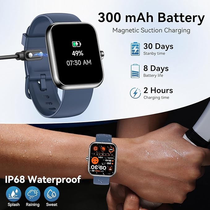 Smart Watch with Alexa Built-in, 1.83" HD Touchscreen & Fitness Tracker with Message Call Function, 24/7 Heart Rate/Sleep Monitor, 120+ Sport Modes, IP68 Waterproof, for Android iPhone (Blue)
