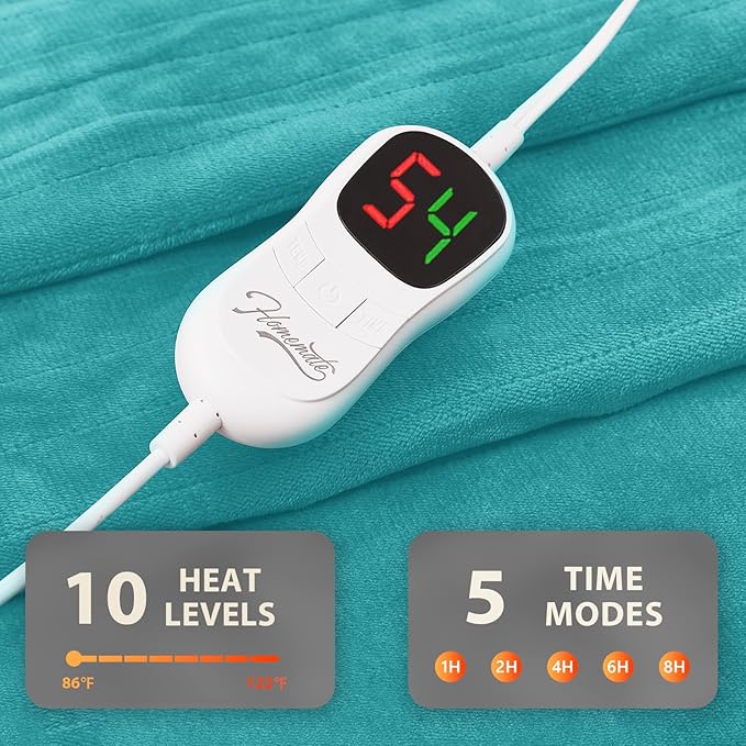Homemate Electric Heated Blanket Full Size - 72"x84" Heating Blanket Full Size 1/2/4/6/8 Hours Auto-Off 10 Heat Level Over-Heat Protection Flannel Sherpa ETL Certification