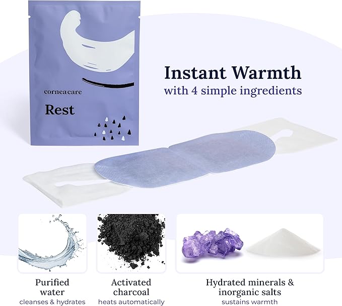 CorneaCare Rest: Self heating warm compress for dry eye | Heated eye Mask for fast relief | No microwave or washcloths needed | Travel ready | 90 counts