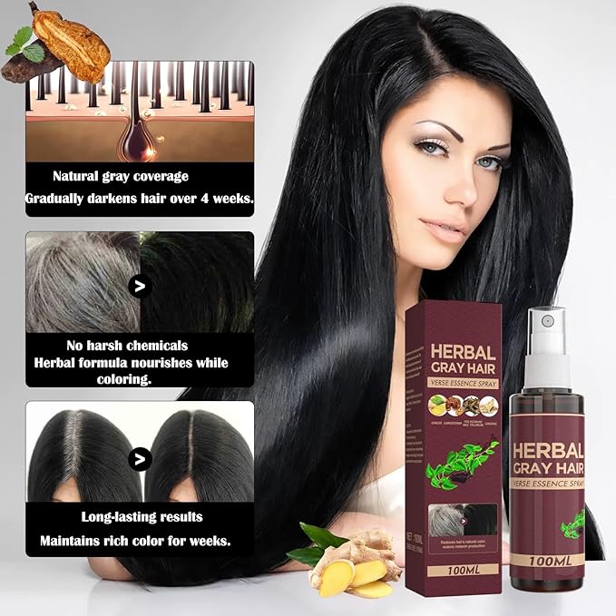 Herbal Gray Hair, Hair Darkening Conditioner Spray, Herbal Hair Coloring Spray, Hair Coloring Essence for 4 Weeks Gradual Results,Natural Hair Darkening Conditioner for Color Revival (2pcs)