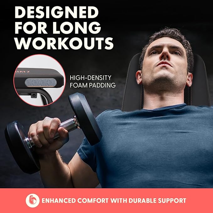 SQUATZ Adjustable Bench for Home Gym - Versatile Weight Bench for Men & Women - Ergonomic Workout Bench for Bench Press & Full Body Exercise - Heavy-Duty Steel, Non-Slip Design