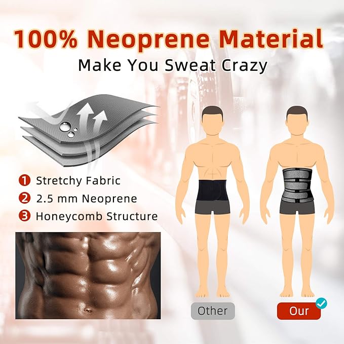 Hidyliu Mens Workout Waist Trainer Neoprene Corset Sauna Sweat Trimmer Cincher Slimming Belly with Belts