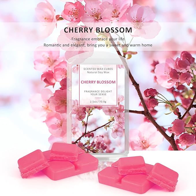STRN Wax Melts Soy Long Lasting Scented Cubes 4 Pack for Warmer, Scented Wax Cubes for Making Candle, Grapefruit, Cherry Blossoms, Wild Bluebell, Plumeria (4x2.5 oz)