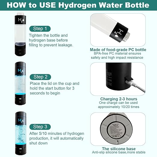 Hydrogen Water Bottle Generator with Premium Alloy, 6000PPB SPE PEM Tech Portable Hydrogen Rich Water Ionizer 9 OZ, LED Timer, Rechargeable, Health Gift for Home, Office, Travel