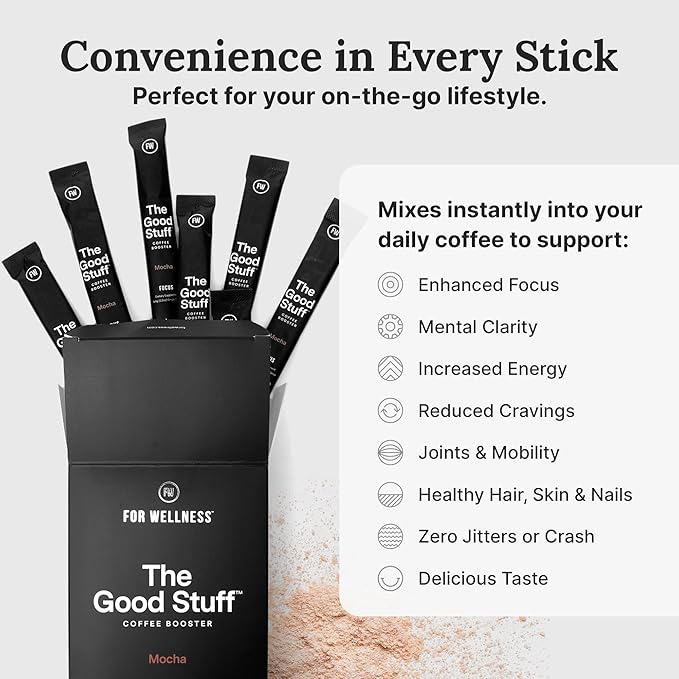 For Wellness The Good Stuff Focus – Mocha Coffee Booster | Nootropic Collagen Creamer with MCTs for Focus, Energy & Wellness | Non-Dairy, Keto-Friendly, 30 Servings