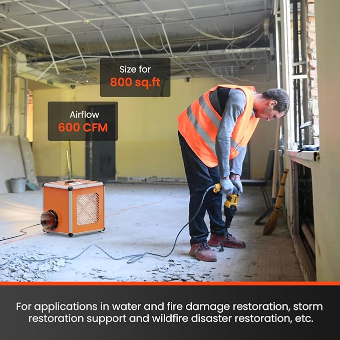Abestorm Air Scrubber Commercial with UV-C Light, H13 HEPA Activated Carbon Filter, Negative Ion, Aluminium Air Purifier for Hospital, Renovation, Water and Fire Restoration, Up to 600 CFM