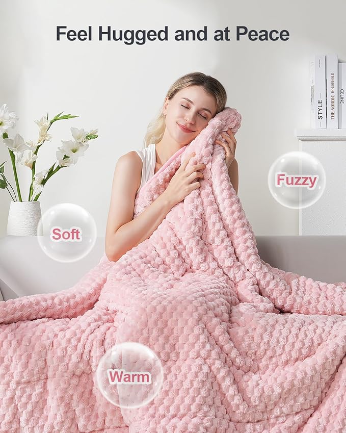 Super Soft Luxury Fleece Sherpa Weighted Blanket 15 lbs for Adults, Turtle Shell Fuzzy Cozy Warm Twin Weighted Throw for Winter, Ceramic Beads Washable Heavy Blankets for Couch Bed, Pink, 48" x 72"