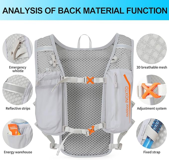 INOXTO Running Hydration Vest Backpack,Lightweight Pack with 1.6L Water Bladder Hydration Backpack Daypack for Hiking Trail Running Cycling Race Marathon for Women Men