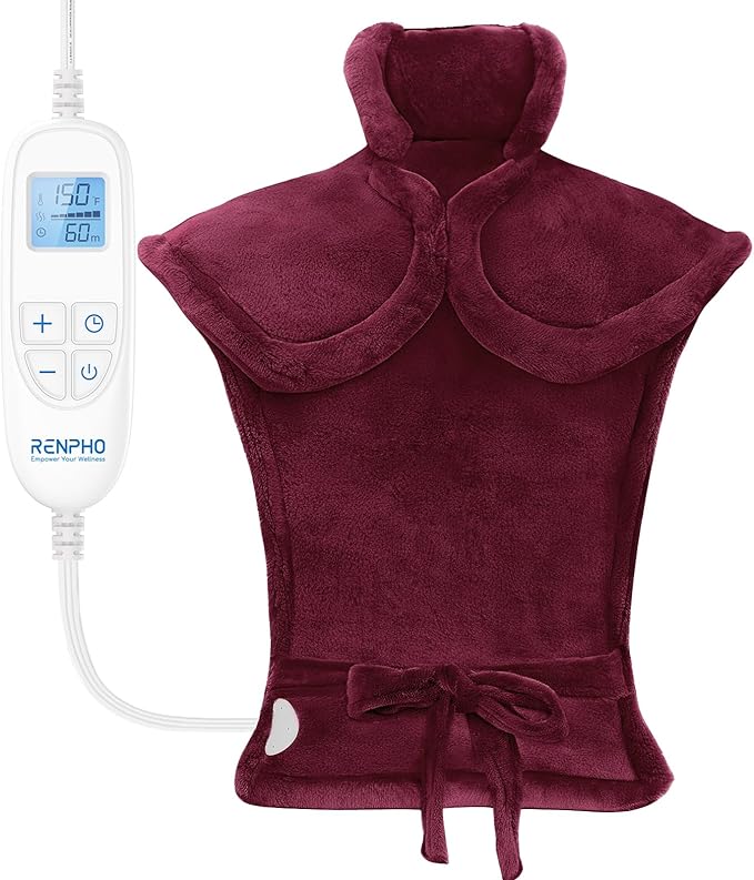 RENPHO Christmas Gifts for Women Men, Heating Pad for Neck and Shoulders and Back Pain Relief, Hsa Store Eligible Items, Electric Heat Pad for Period Cramps, Auto Shut Off, ETL Certified, 24"x33" Red