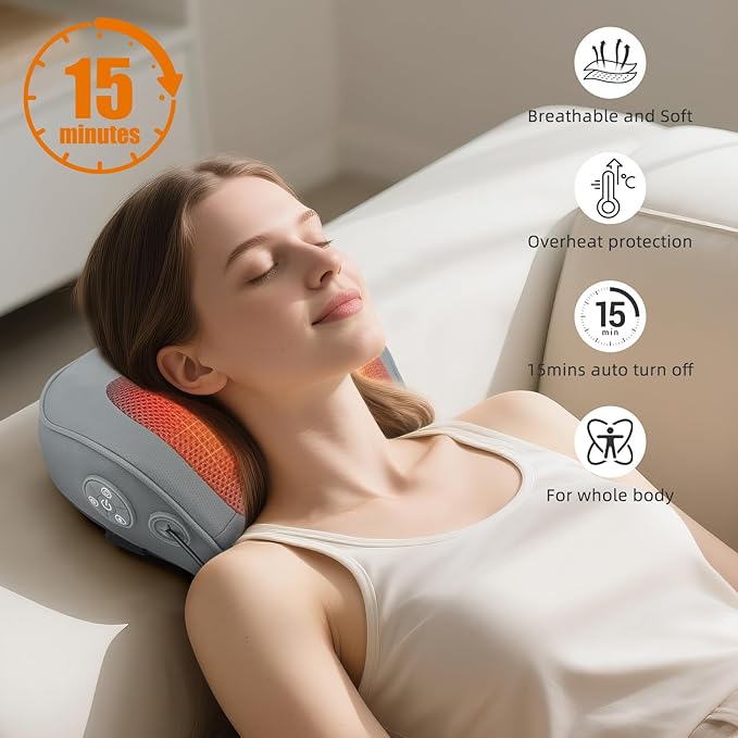Shiatsu Back and Neck Massager with Heat - Deep Tissue 4D Kneading Massage Pillow for Pain Relief, Electric Shoulder Mlassager for Neck, Lower Back, Legs, Gifts for Men Women Mom Dad. Home Office car