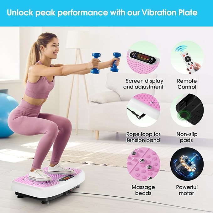 SoftGym Vibration Plate Exercise Machine for Lymphatic Drainage,Power Vibrate Stand Shake Board 450 Lbs Capacity Whole Body Workout Waver with Fitness Resistance Bands Weight Loss Gifts for Women Men