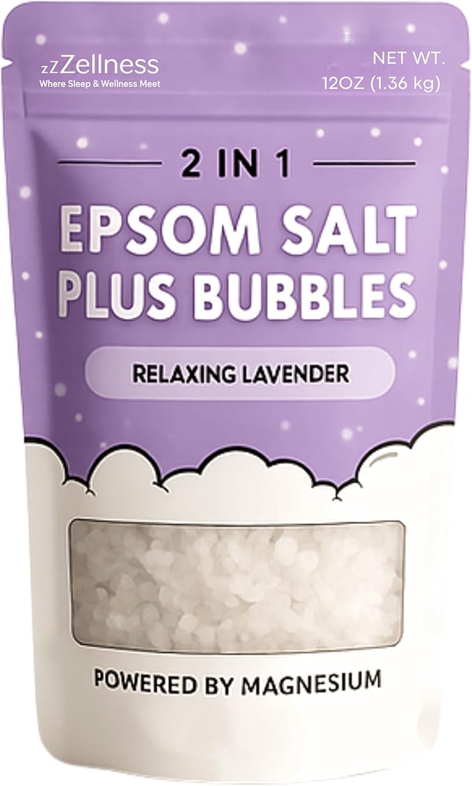 Epsom Salt Plus Bubbles – Lavender Scented Foaming Bath Soak – Magnesium Sulfate for Muscle Recovery, Stress Relief & Relaxation – Great for Aromatherapy – 12 oz
