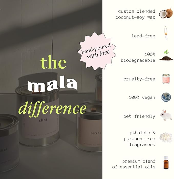 MALA Chai Clove Cinnamon & Vanilla Candle for Home – Aromatherapy Scented Candle – Vegan Soy – 45 Hour Clean Burn – Organic Non Toxic Candles – Cozy Room Decor – 6.8 oz