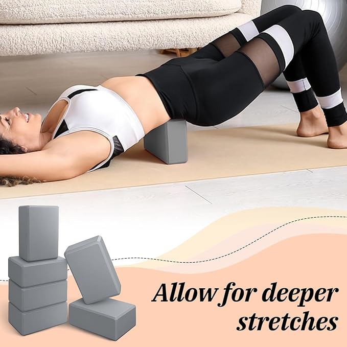 6 Pack Foam Yoga Blocks 9x6x4 Inch EVA Non-Slip Yoga-Blocks Lightweight Foam Exercise Blocks for Yoga Pilates General FitnessStretching and Toning