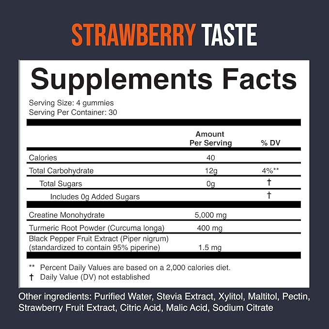 EcoWise Wellness Creatine Monohydrate Gummies 5000 mg, Strawberry Flavor, 120 Sugar-Free Vegan Chews, Creatine Supplement for Daily Routine, Pack of 2