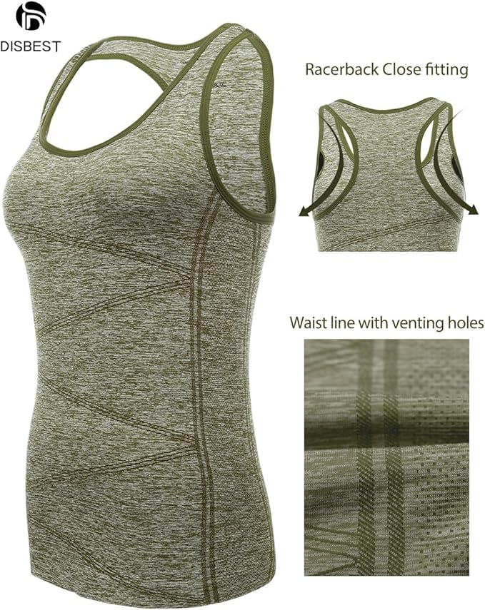 Disbest Yoga Tank Top, Women's Performance Stretchy Quick Dry Sports Workout Running Top Vest with Removable Pads