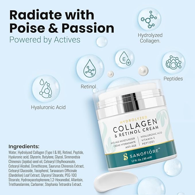 Retinol Collagen Anti Aging Face Cream | Type I & III Collagen for a Hydrated Supple Look |10,000 ppm Retinol for Smooth, Soft & Even Skin Appearance | Moisturizer for Women & Men,1.7 fl.oz