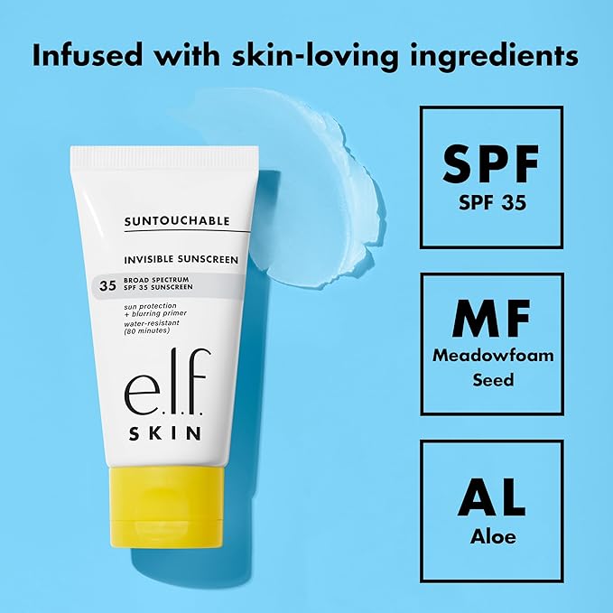 e.l.f. SKIN Suntouchable Invisible SPF 35 Mini, Lightweight, Gel-based Sunscreen For A Smooth Complexion, Doubles As A Makeup Primer, Vegan & Cruelty-Free (Pack of 2)