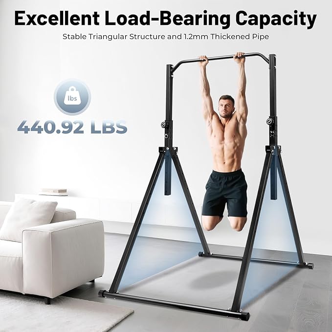 Pull Up Dip Station Foldable Pull Up Bar 5.74-7.55ft Height Adjustable Free Standing Workout Equipment Strength Training Machine for Gyms, Up to 440lbs