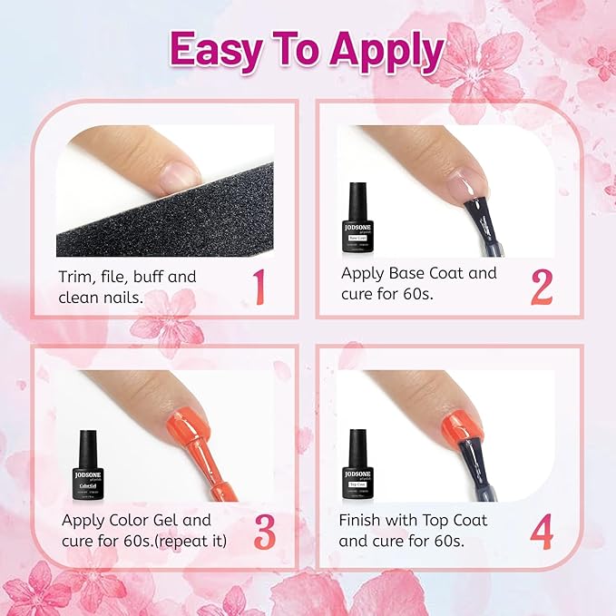 JODSONE 20 Color Vibrant and High Shine Gel Nail Polish Kit with 3 PCS Base Coat and Matte and Glossy Top Coat