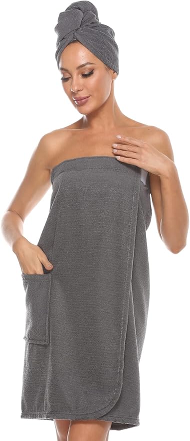 Knuffnee Women's Bath Wrap Towel Shower Spa Body Wrap Adjustable Closure Bathrobe