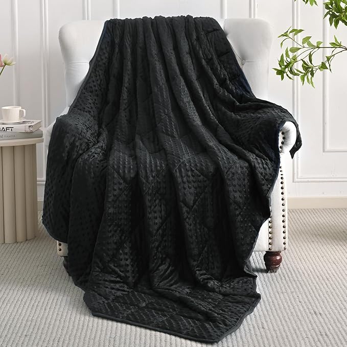 Mr. Sandman Weighted Blanket for Adults, Heavy Blanket for Woman,Man Sleeping/Calm, Soft and Cozy Weighted Throw Blankets, Machine Washable, 48 x 72in, 15 lbs, Black