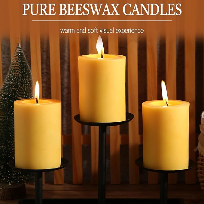 Natural Beeswax Pillar Candle, 106 Hours Long Burning Emergency Candle 2.8x4in Unscented Organic Pillar Candles 100% Pure Bees Wax Candles for Home Paryer, 2 Packs