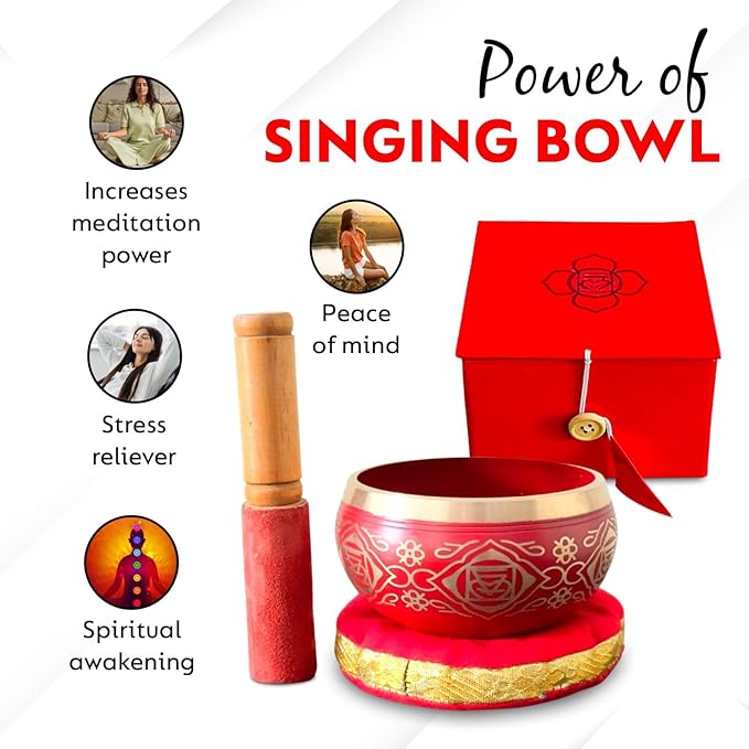 Nature's Own Tibetan Singing Bowl Set- Easy to Play- Meditation Sound Bowl Handcrafted in Nepal for Yoga, Mindfulness, Chakra Healing, Stress Relief- Spiritual Gifts for Women & Men (4 Inch, 02)