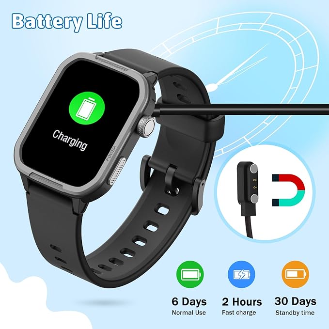 Kids Smart Watch for Boy Girl, Kids Watches with 19 Sport Modes, Heart Rate, Sleep Monitor, Pedometer, Alarm Clock, IP68 Waterproof Fitness Tracker, Gift for 6-16 Year Old Boys Girls Toys (Black)