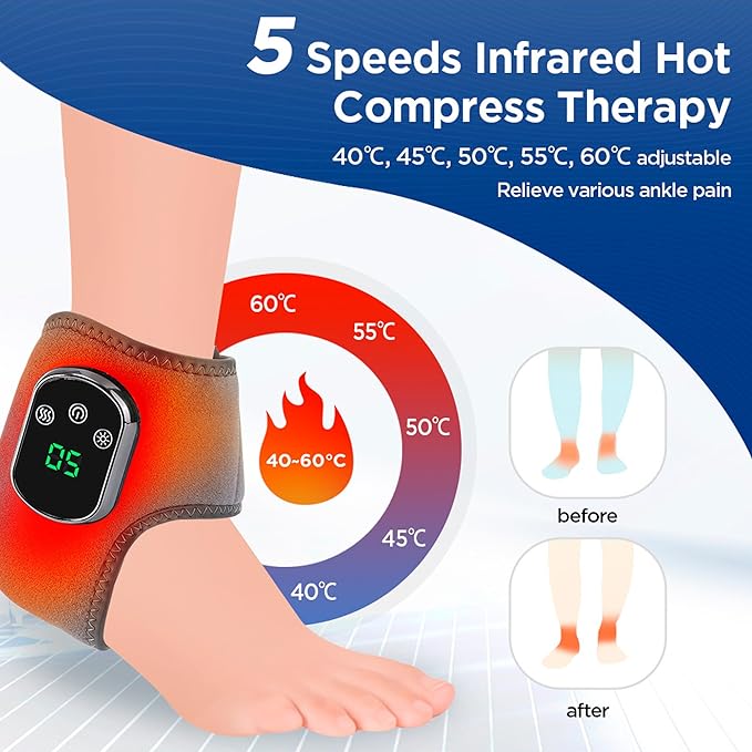 Emesak Portable 3-in-1 Foot and Ankle Massager with Heat, USB Rechargeable Ankle Heating Pad, 5 Heat Levels, 3 Vibration Modes for Home/Office/Travel