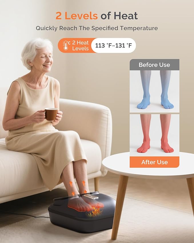 AIRSEE Shiatsu Foot Massager for Plantar Fasciitis, Deep Kneading Therapy, Air Compression, Feet Massage with Heat, Vibration, Rolling, Relief for Tired Muscle & Plantar, Gift for Women Men, Size 12
