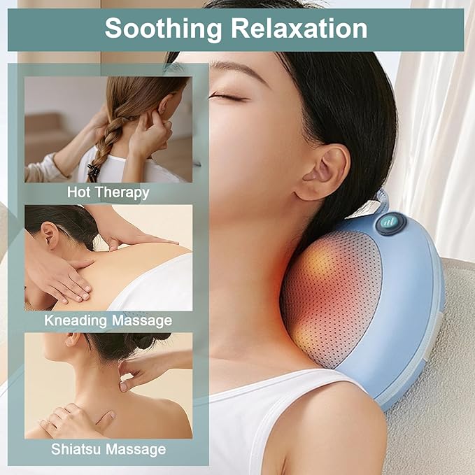 White Elephant Gifts for Adults,Christmas Gifts for Women Men,Shiatsu Neck Back Massager for Pain Relief Deep Tissue,Back Massager Deep Tissue Kneading with Heat,3D Electric Pillow(Blue)
