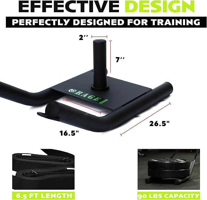 R2 Weight Training Pull Sled with Harness. 90 LBS Capacity & 6.5 Feet Strap. Power Speed Sled Ideal for Endurance and Weight Training. Compatible with Bumper Plates (Black)