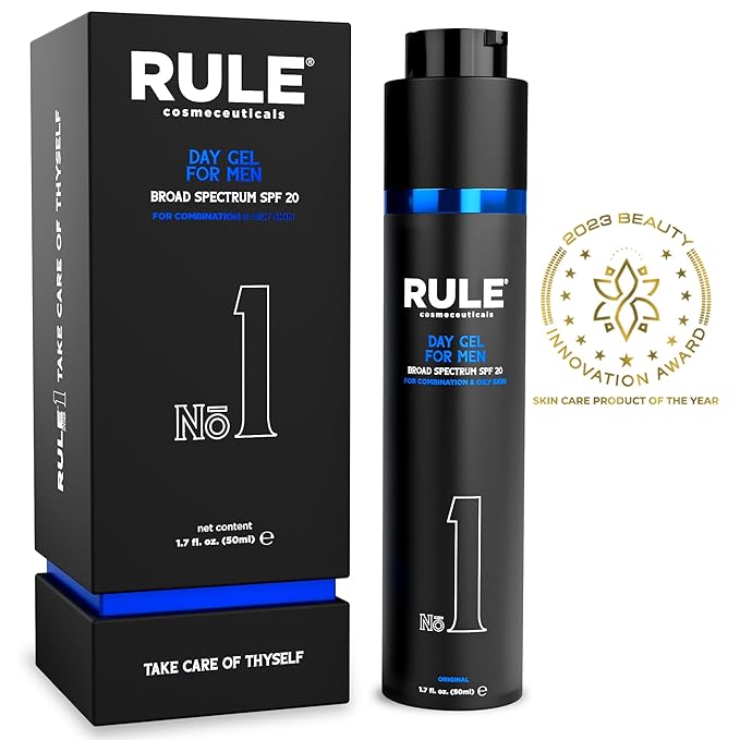 No.1 Day Gel for Men, 10-in-1 Anti-Aging Face Moisturizer to Reduce Wrinkles, SPF 20, Collagen, Vitamins B, C & E - Combination & Oily Skin - Original, 50 mL