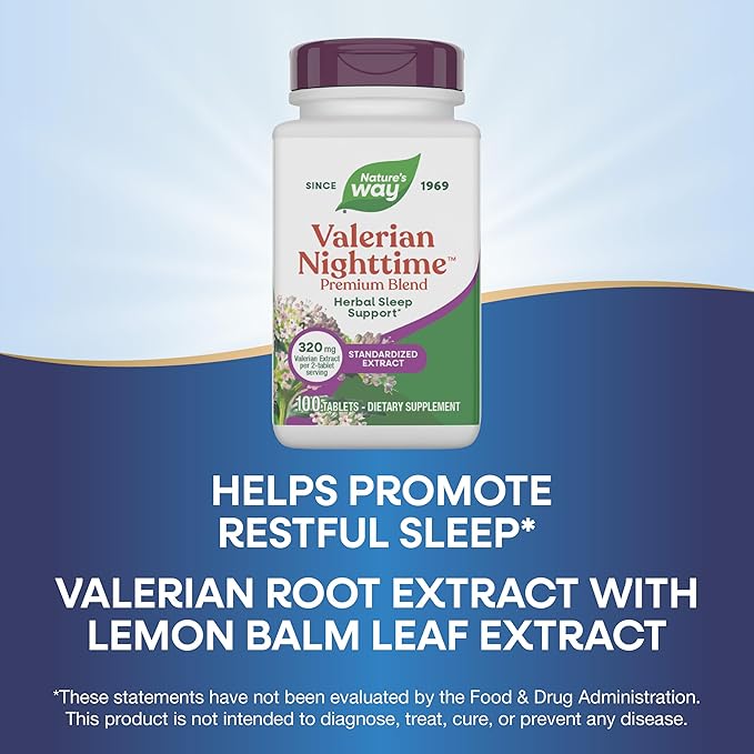 Nature's Way Valerian Nighttime, Herbal Sleep Aid*, 320 mg per Serving of Valerian Extract, Gluten-Free, 100 Tablets