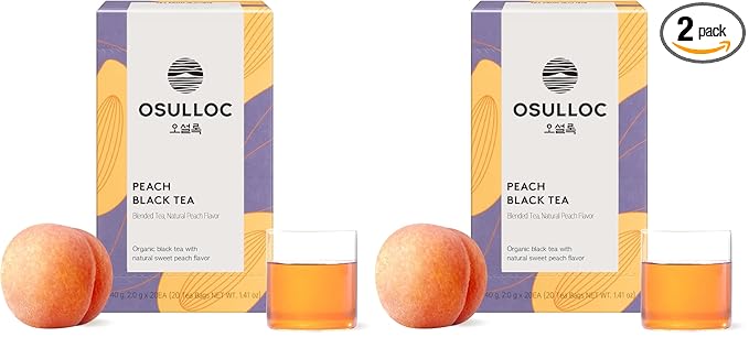 OSULLOC Peach Black Tea (Tropical Mango & Peach Flavor), Fruit tea Blend, Premium Teabags from Jeju Island, 20 count (Pack of 2)