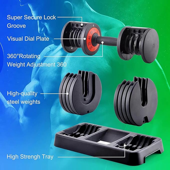 25/55 lbs Pair Adjustable Dumbbells Set, Adjustable Weights Dumbbells Set for Men and Women with Anti-Slip Fast Adjust Weight by Turning Handle,Black Dumbbell with Tray