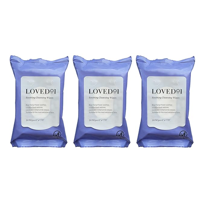 Soothing Cleansing Wipes, Cleansing Makeup Remover Wipes for Sensitive Skin with Serum-Like Finish, Lavender Scent, 3-Pack (24 Wipes each)