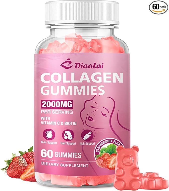 Sugar-Free Multi Collagen Gummies for Women & Men – Types I, II, III, V, X with Biotin, Vitamin C & Zinc for Hair, Skin & Nails | Strawberry Flavor | 60 Gummies