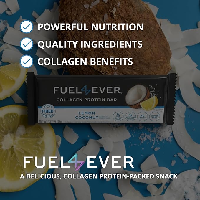 Collagen Protein Bars (Box of 12),15G protein, Gluten Free, Dairy Free, MCT oil, No Sugar or Artificial Ingredients Added, No Sugar Alcohols, Low Net Carb, High Fiber Healthy Snack Bar. (Lemon Coconut)