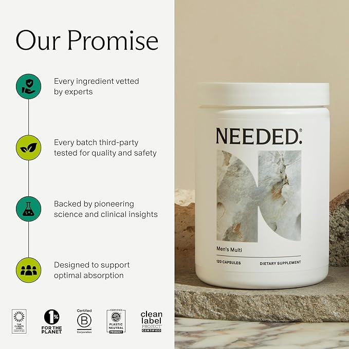 Needed. Multivitamin for Men - 25 Optimal Nutrients for Fertility & Men's Health - Mens Multivitamin with Vitamin D3 2000IU, B12 Vitamins, 200 MCG Selenium - Men's Fertility Supplement, 30 Day Supply