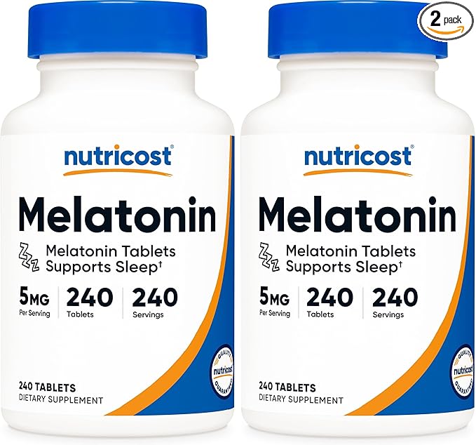 Nutricost Melatonin 5mg, 240 Tablets - 5mg Per Serving, Non-GMO, Gluten Free (Pack of 2)