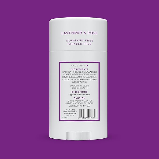 Native Aluminum-Free Clean Deodorant with Natural Derived Ingredients, 72HR odor control | Deodorant for Women and Men, With Baking Soda, Coconut Oil, Shea Butter | Lavender & Rose
